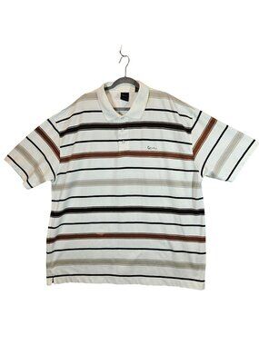 Karl Kani Gold Striped Polo Shirt 4X White Brown Black Mens Cotton/Polyester